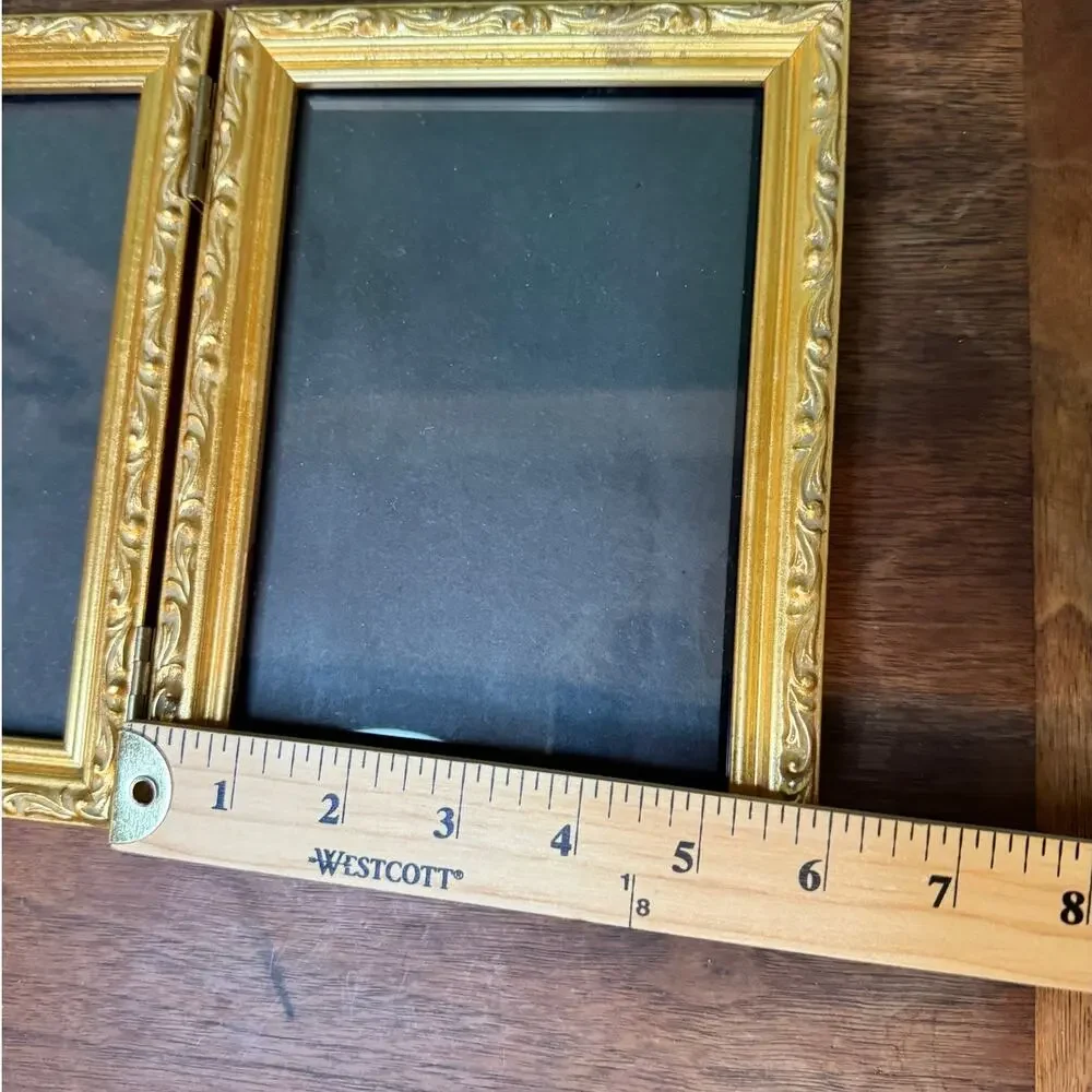 Vintage Gold Tone Hinged Double Picture Frame - 5